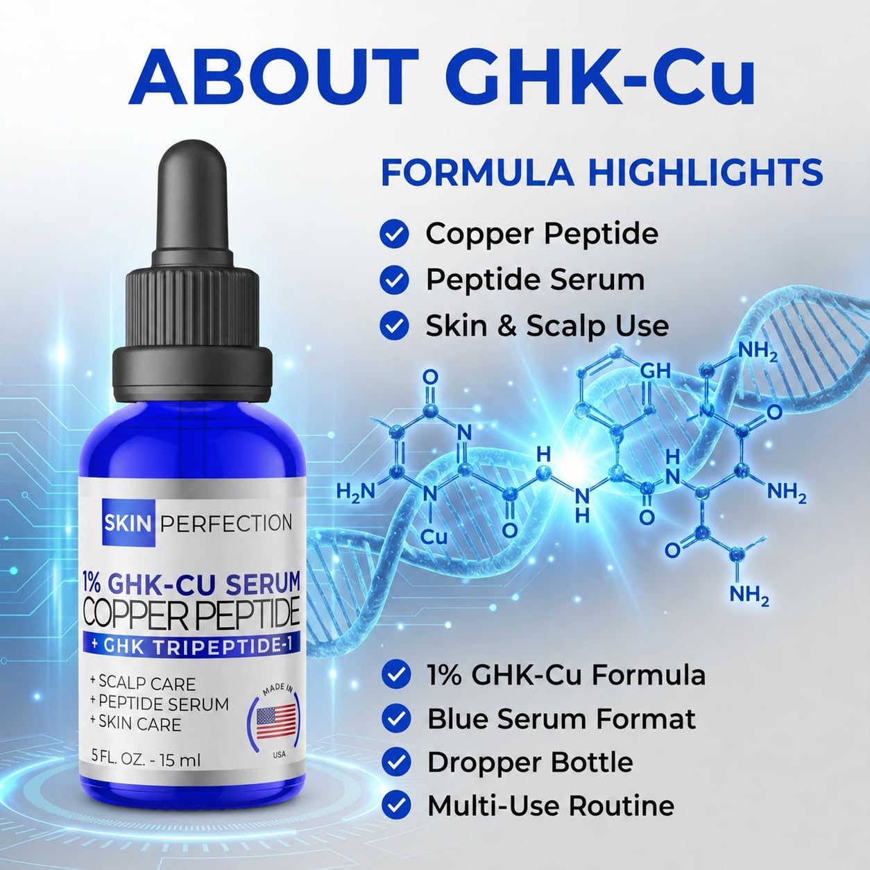Skin Perfection 1% GHK-Cu Copper Peptide Serum for Face and Neck 0.5 fl oz