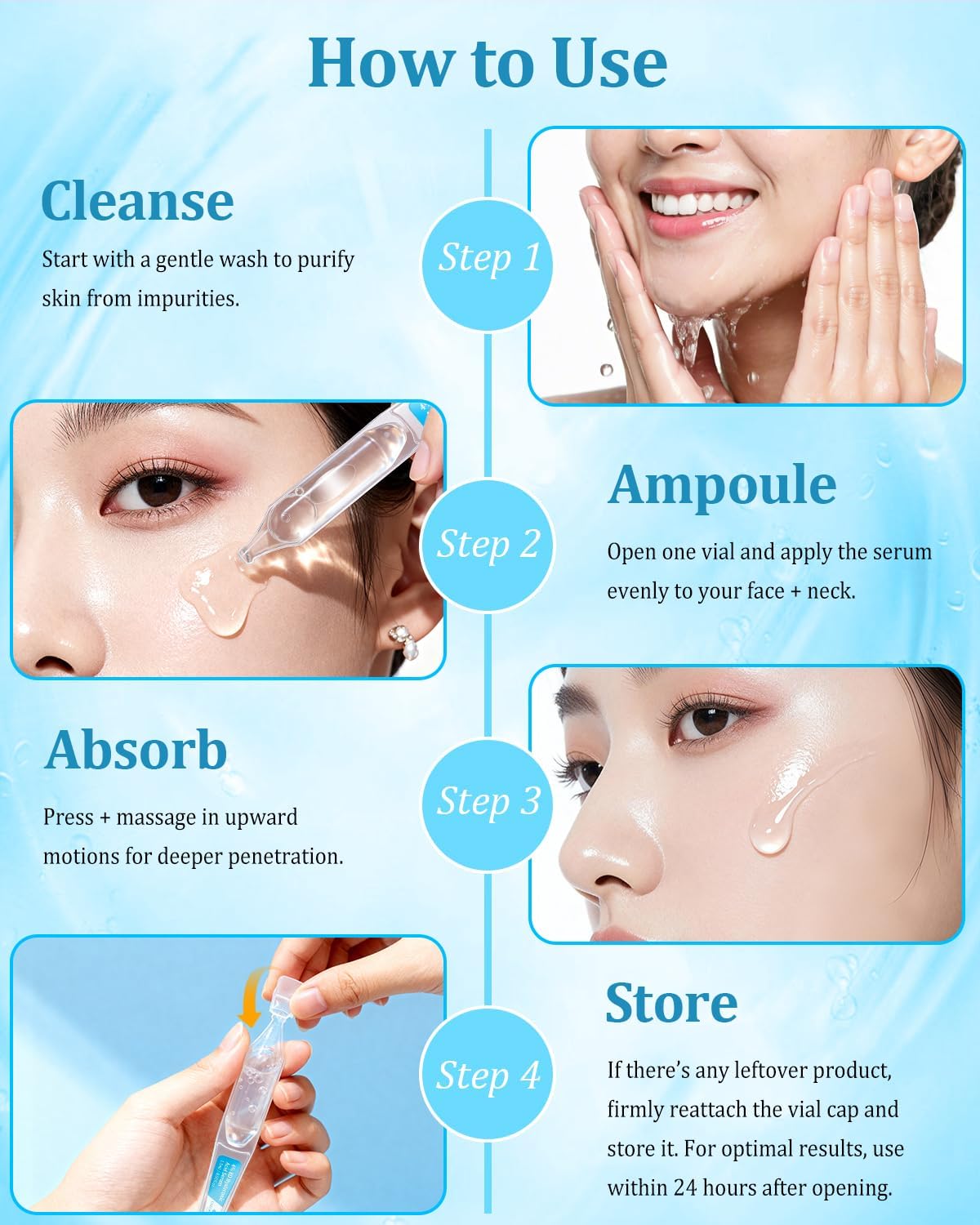Hyaluronic Acid Serum - Ultra Hydrating Anti-Aging Formula with Acetyl Hexapeptide-8 | 30 Single-Use Ampoules for Dry & Sensitive Skin