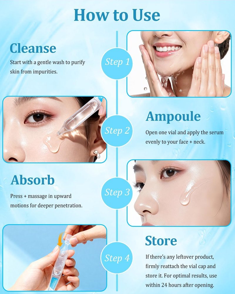 4% Hyaluronic Acid Serum for Face, 8D Hyaluronic Acid Ultra Hydrating Anti-Aging Serum with 20,000ppm Acetyl Hexapeptide-8, Korean Skincare Single-Use Ampoule for Dry & Sensitive Skin, 30pcs