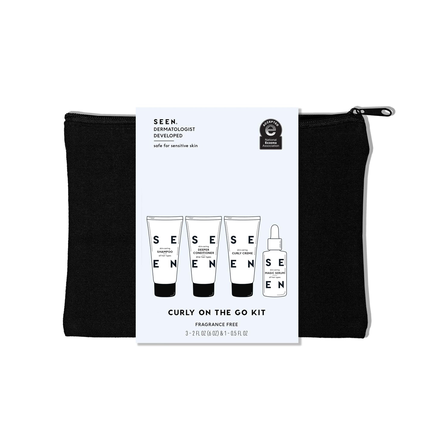 SEEN Curly On The Go Kit, Fragrance Free - Non-Comedogenic & Safe for Sensitive Skin - Curl-Defining Styling Hair Bundle - Anti Frizz - Heat Protectant