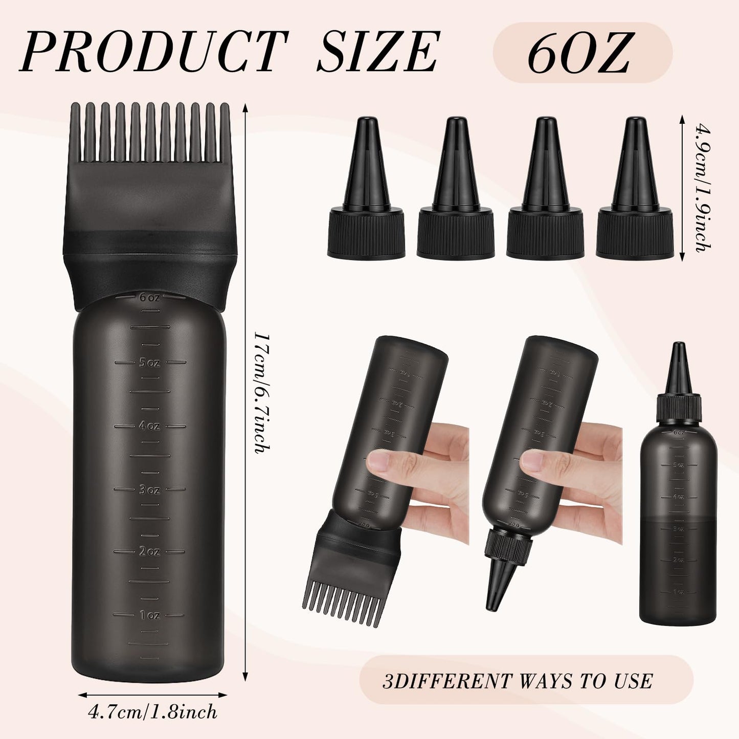 Pimoys 2 Pcs Root Comb Hair Dye Oil Applicator Bottles For Scalp, Black