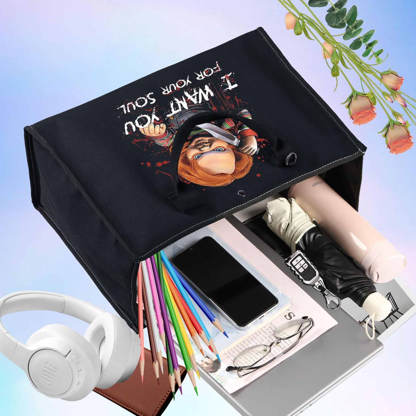 BWWKTOP Evil Doll Cosmetic Makeup Bag Murderous Toy Gifts I Want You For My Soul Zipper Travel Bags Killer Doll Merch (for My Soul BG)