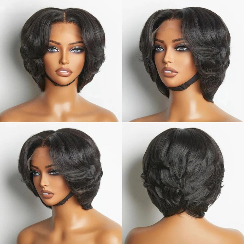 SisBroSis 4x4 Pixie Cut Lace Frontal Human Hair Wigs for Women 4x4 Middle Part Lace Closure Wig Short Layered Pixie Cut Straight Lace Front Wigs Brazilian Virgin Human Hair Wig Natural 1b Color (1B)