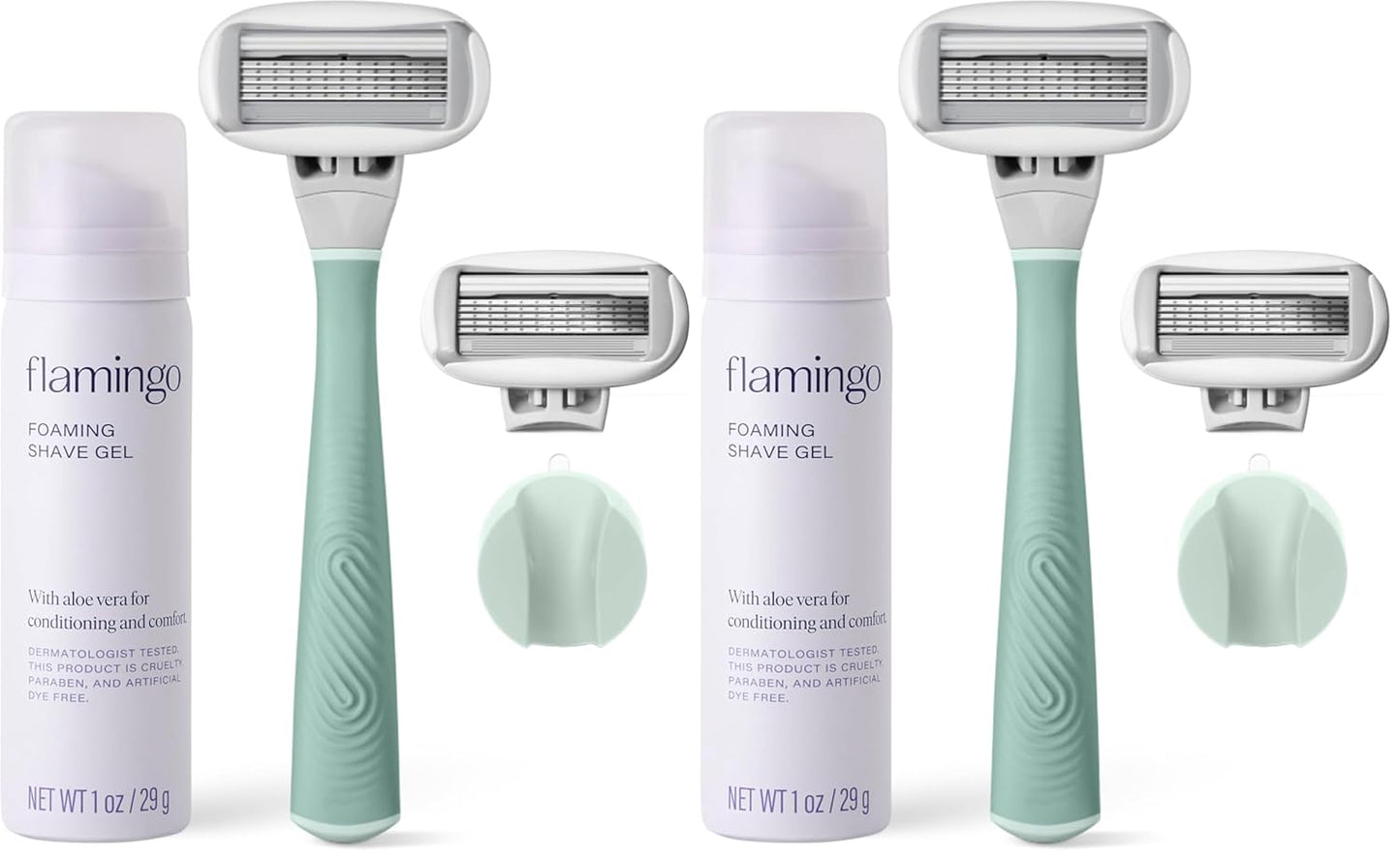 Flamingo 5-Blade Women's Razors - Smooth Shaving Handle & Gel | Sage | Pack of 2