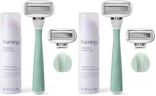 Flamingo 5-Blade Women's Razors - Smooth Shaving Handle & Gel | Sage | Pack of 2