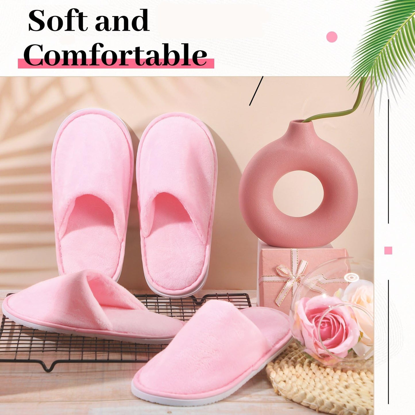 Twistover 12 Pairs Kids Disposable Slippers for Guests Closed Toe Non Slip Spa Slippers Bulk Soft House Slippers Winter Warm Flip Flops for Boys Girls Travel Hotel Party Indoor Outdoor (Pink)