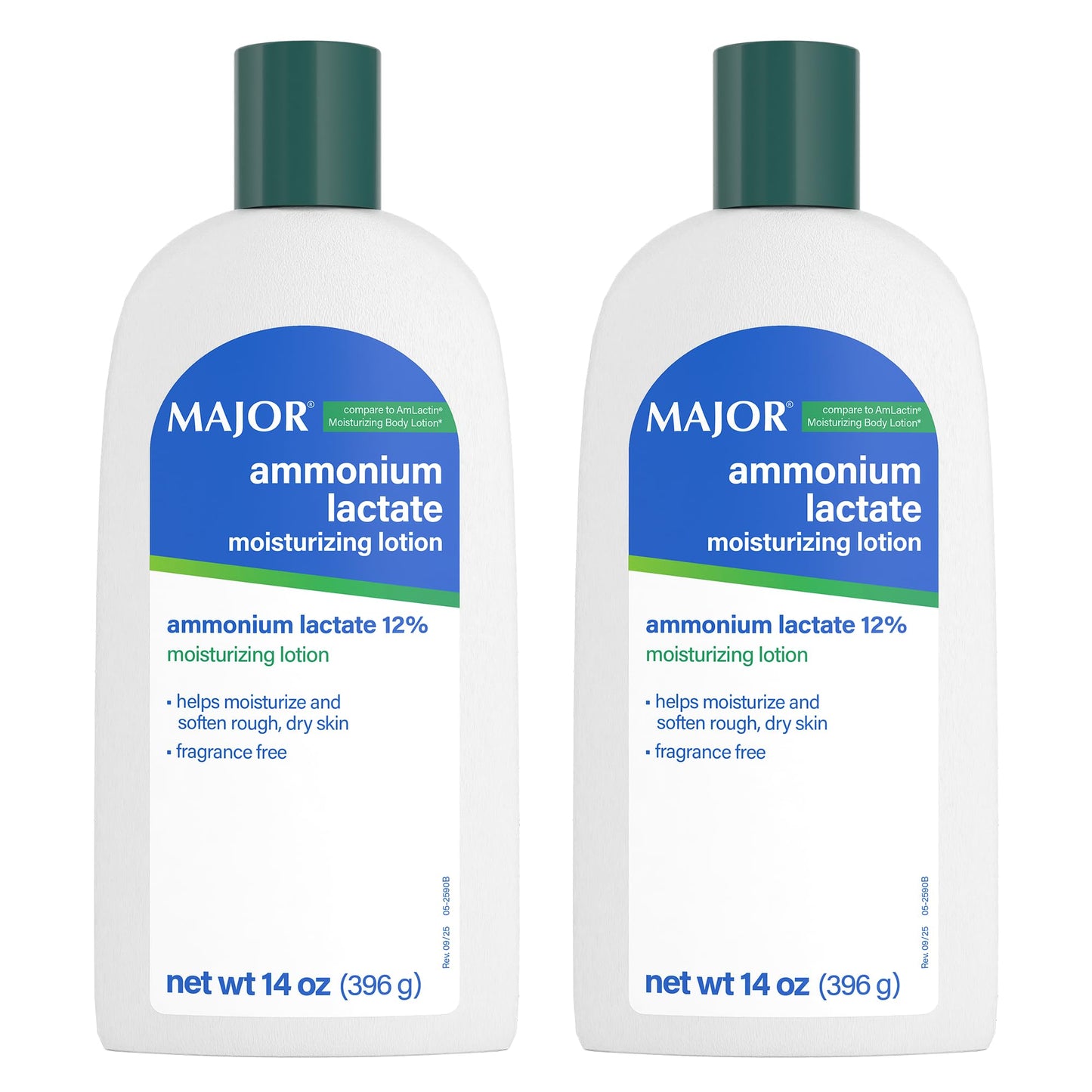 Major Ammonium Lactate 12% Moisturizing Lotion - Lactic Acid Lotion - Helps Moisturize and Soften Rough, Dry Skin - Daily Body Lotion - Fragrance-Free - 14 Oz (2 Pack)