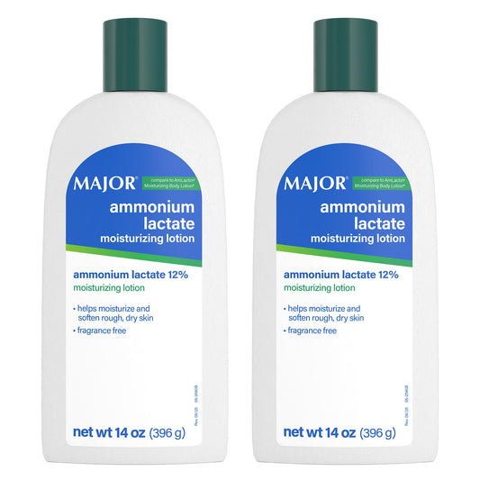 Major Ammonium Lactate 12% Moisturizing Lotion - Lactic Acid Lotion - Helps Moisturize and Soften Rough, Dry Skin - Daily Body Lotion - Fragrance-Free - 14 Oz (2 Pack)