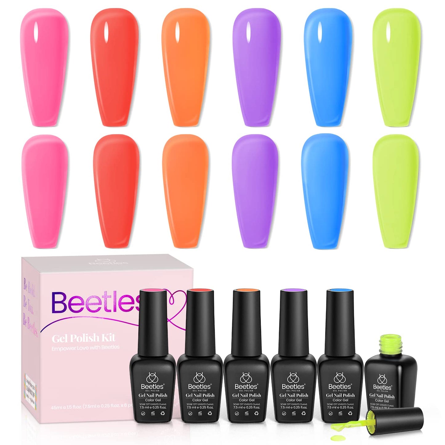 beetles Gel Polish Nail Set 6 Colors Milky White Sheer Pink Nude Jelly Transparent and 6 Colors Jelly Neon Purple Yellow Gel Polish Gel