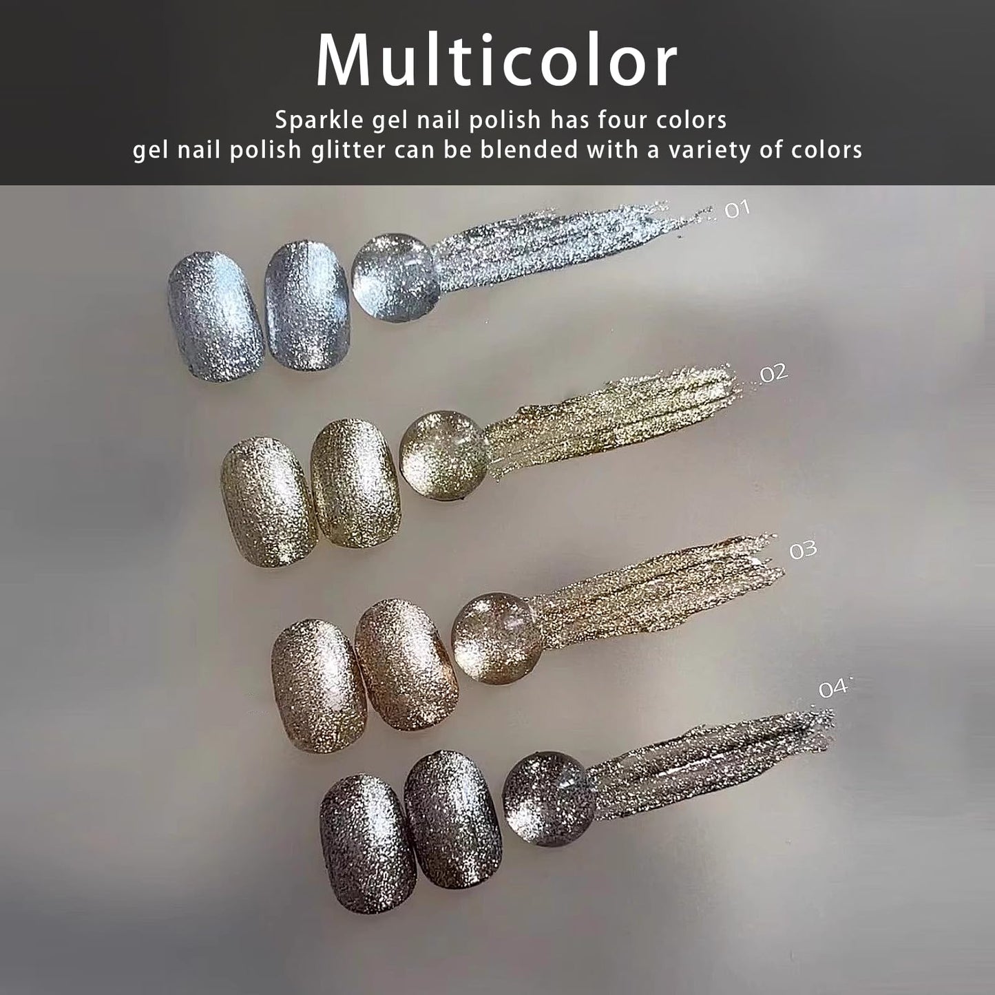 4 Colors Gel Paint for Nails Art,Light Gold Silver Sparkle Paint Nail Gel Design Nail Art DIY