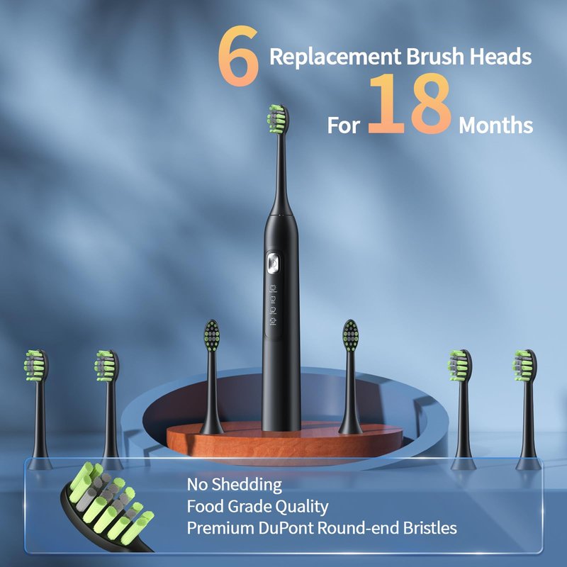 Sonic Electric Toothbrush for Adults: 42,000 VPM Deep Clean for Sensitive Teeth, Rechargeable Toothbrush with 6 Brush Heads, 4 Modes & Smart Timer, IPX7 Waterproof, 120-Day Battery for Home/Travel
