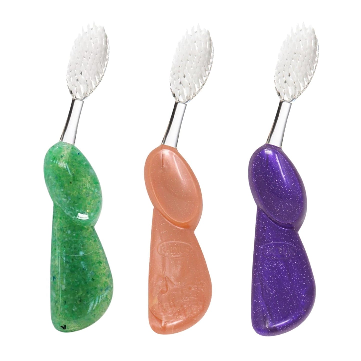 RADIUS Big Brush Toothbrush - BPA Free, ADA Accepted, Gum Health Improvement | Right Hand - Coral/Purple/Soda Pop - Set of 3