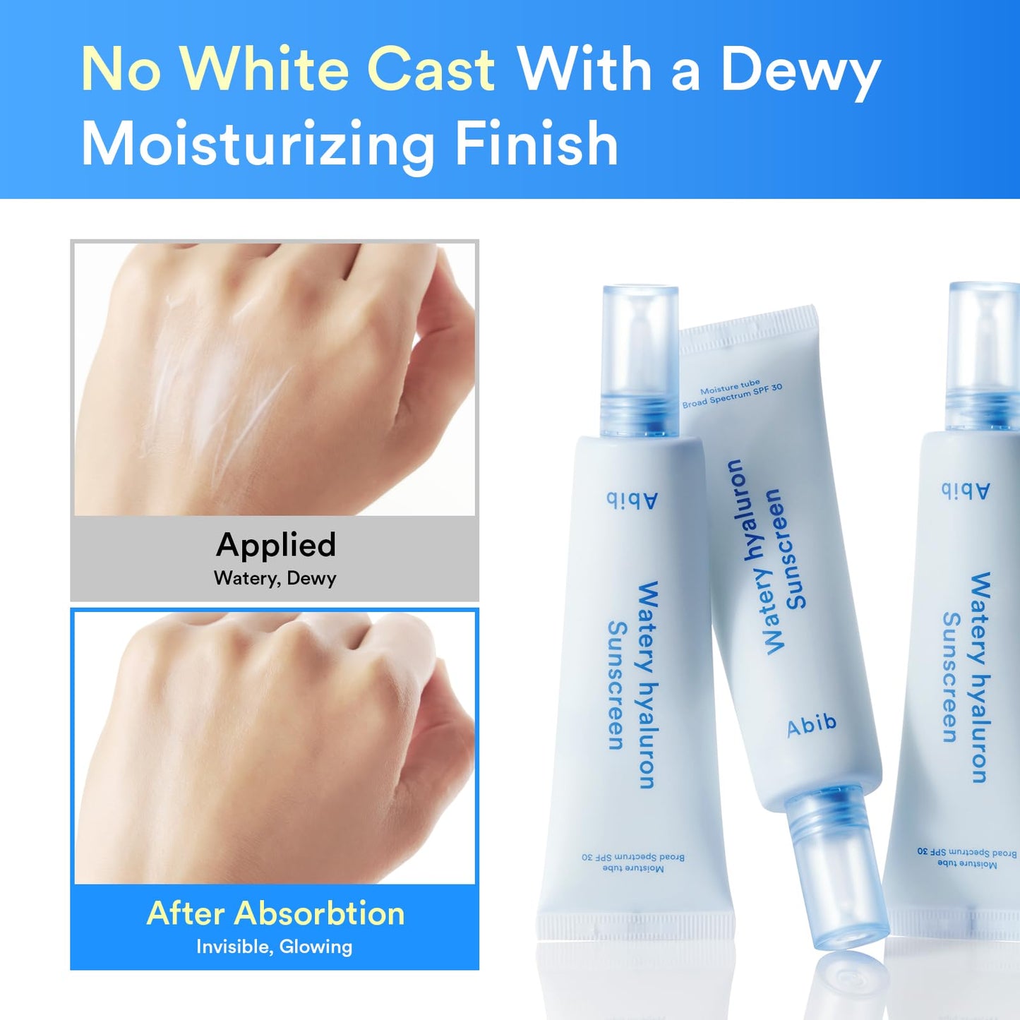 Abib Watery Hyaluron Sunscreen Moisture Tube Broad Spectrum SPF 30 1.69 fl oz / 50ml | Korean Suncreen Suncare Sunblock No White cast Hyaluronic Acid Niacinamide Vitamin C Collagen
