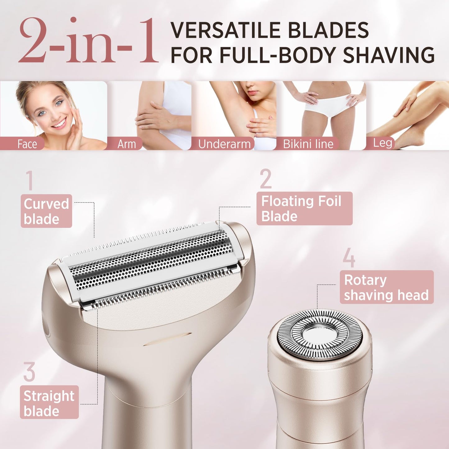 Orchrose Electric Razor for Women 2-in-1: Painless Rechargeable Shaver for Face Legs Underarms and Bikini Area – Travel Lock (Peach Gold)