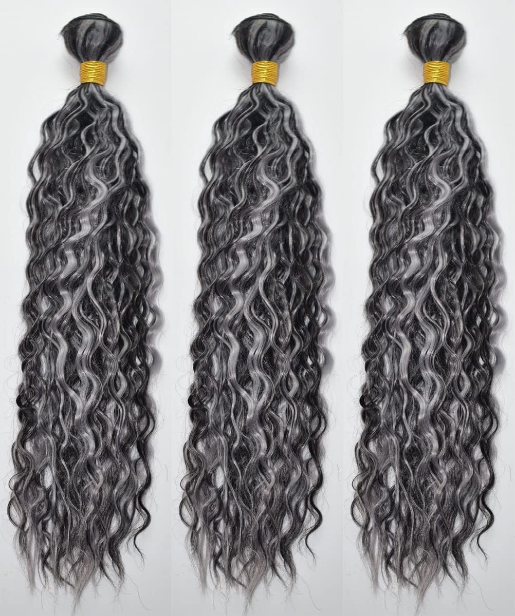 Grey Bundles Human Hair 12 14 16 Inch Water Wave Highlight 1B Grey Human Hair Bundle 3 Bundles 300g Total Unprocessed Brazilian Virgin for Black Women