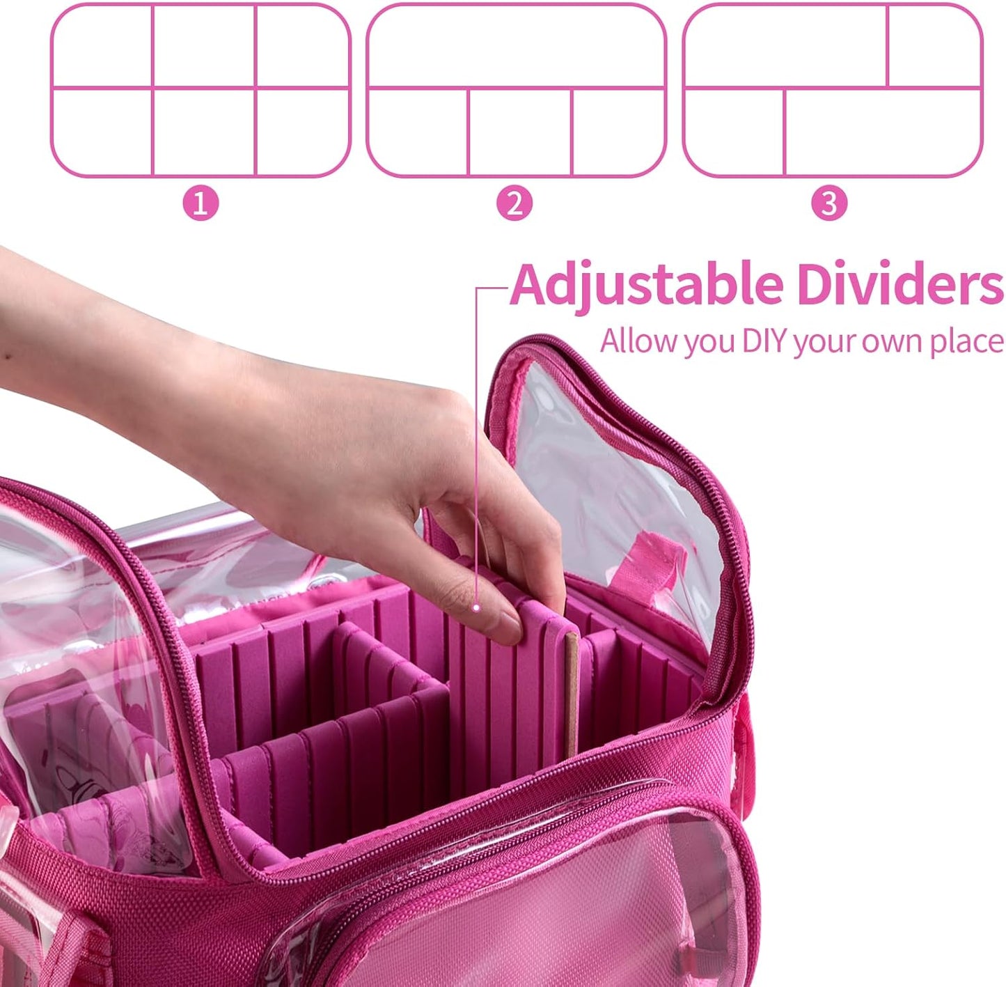 Transparent PVC Makeup Bag - Clear Travel Brush Organizer with Shoulder Strap | Hot Pink