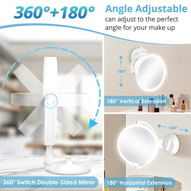 Fabuday Wall Mounted Magnifying Makeup Mirror with Lights - 1x/30x Double Sided Lighted Magnification Mirror with Suction Cup, Rechargeable Mirrors with Extended Arm, 3 Color LED Lighting, 7 Inch