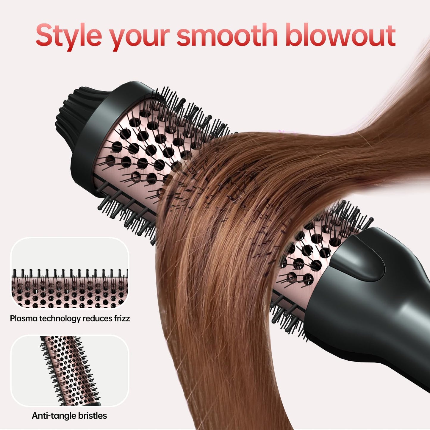 Thermal Brush, 1.5 Inch Heated Round Brush for Blowout Look, 30s Fast Heating Curling Brushes with 10 Temp Settings,Negative Ions & Ceramic for Volumizing, Travel Hair Styling Tool，Rose Gold
