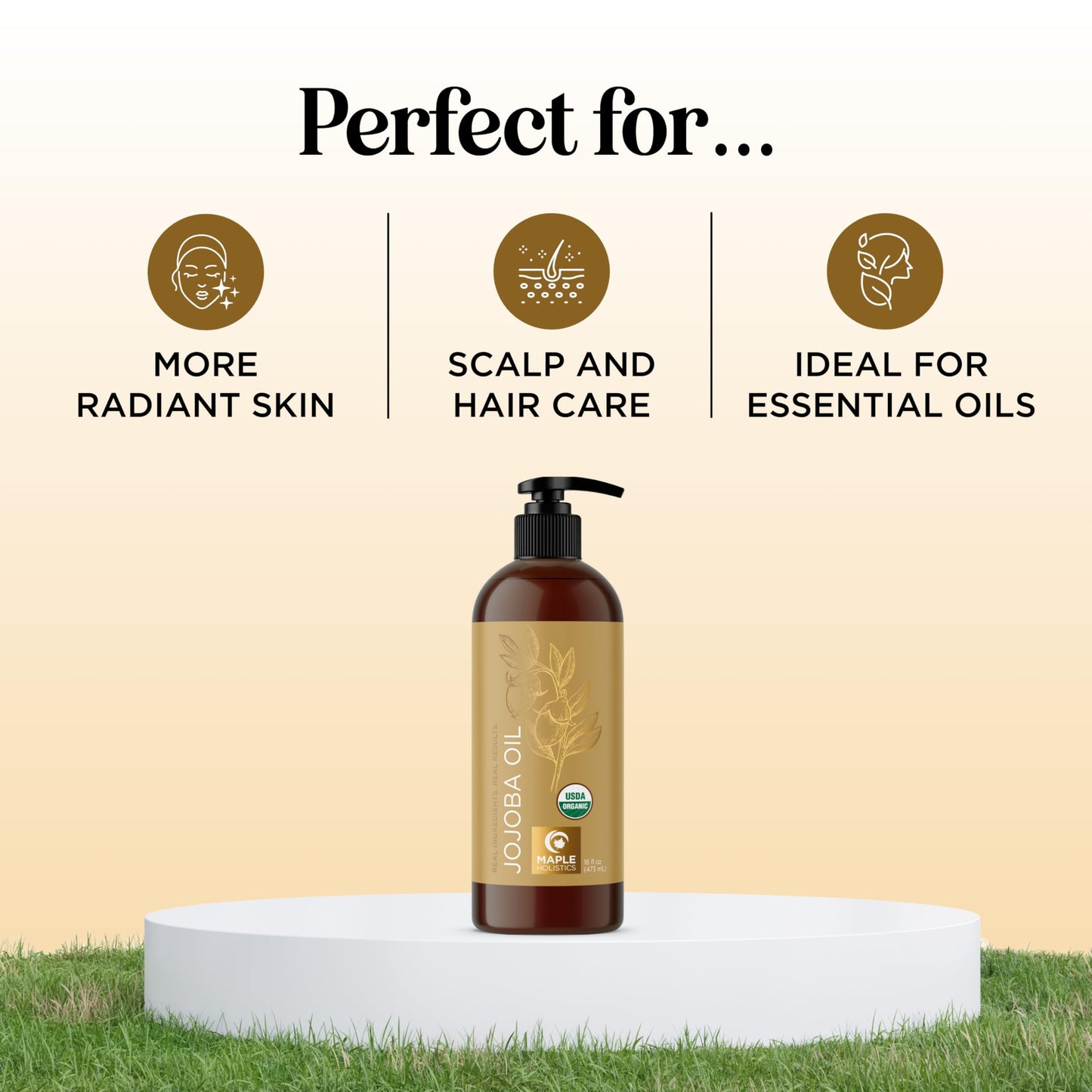 Organic Jojoba Oil Cold Pressed Unrefined - 100% Pure Organic Certified Oil for Skin Hair & Nails - Organic Skin Care & Natural Beauty DIY Carrier Oil - Dermatologist Tested & Non GMO (16 Fl Oz)