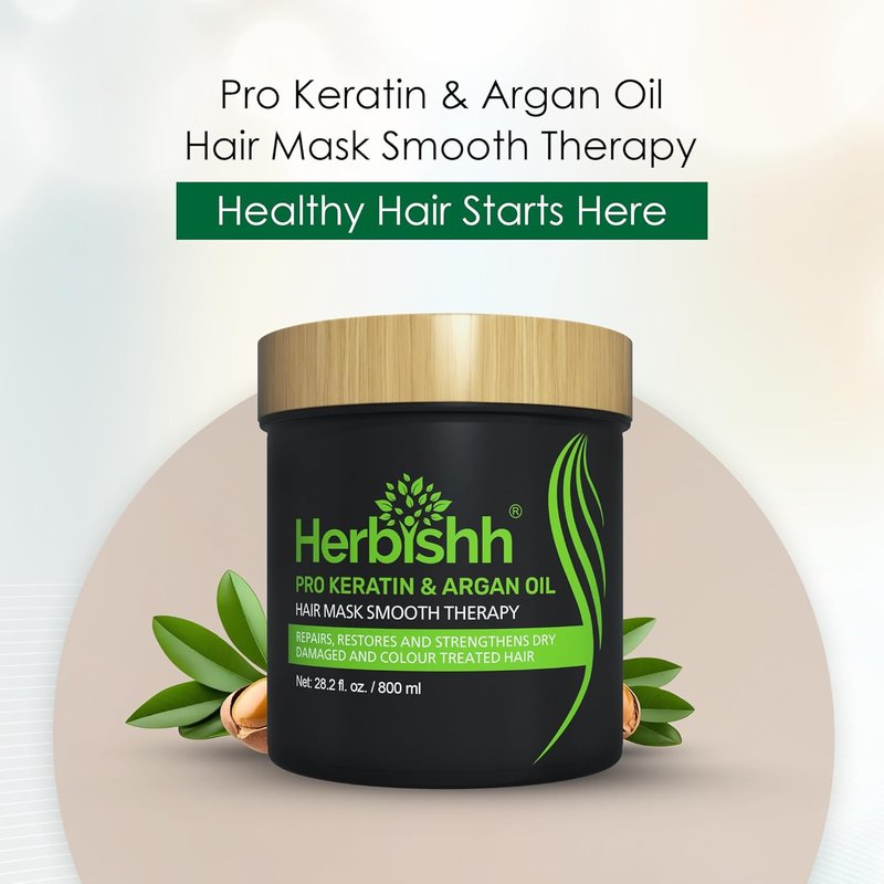 Herbishh Argan Hair Mask - Deep Conditioning & Hydration for Dry, Weak Hair | 800ML, Sulfate-Free, Paraben-Free