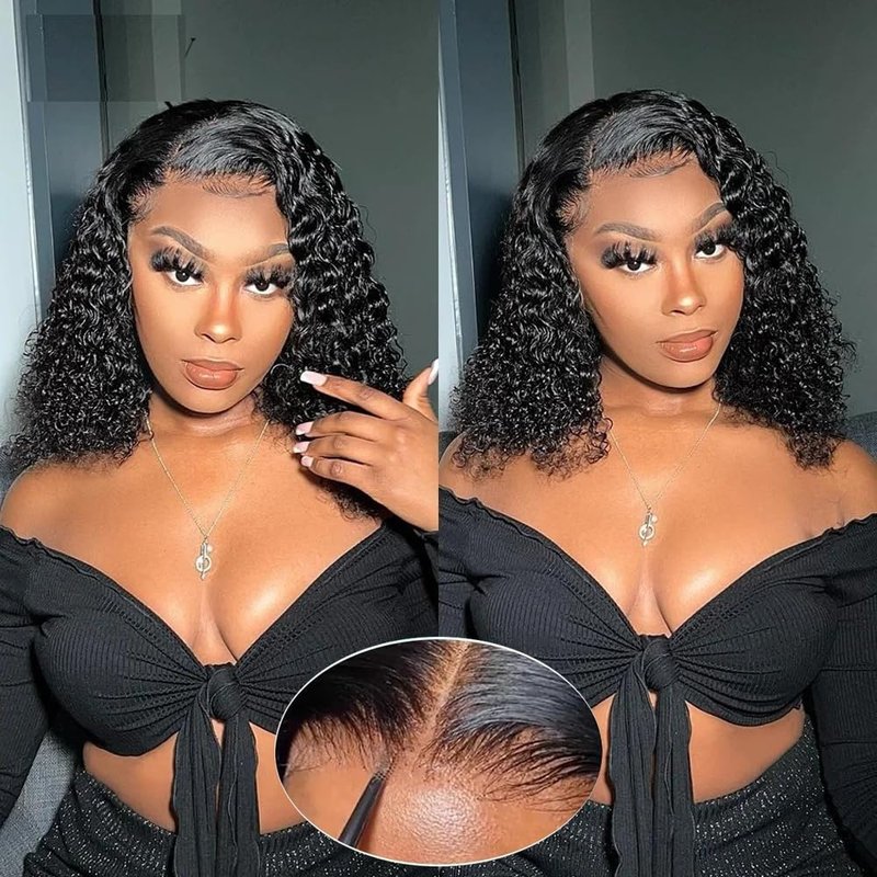 GCTGCT Glueless Deep Wave Bob Wigs Human Hair Pre Plucked Curly BOB Wig Human Hair 5x5 HD Lace Closure Human Hair Wigs for Women Black Deep Wave Pre Plucked Lace Wig Wear and Go 180 Density (10 Inch)