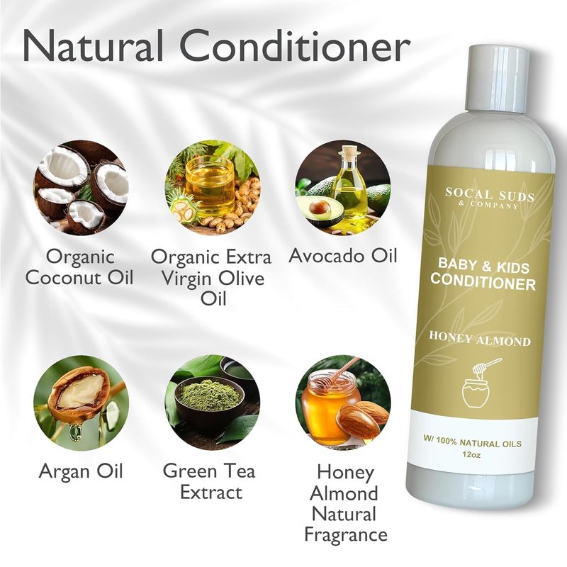 Organic Baby & Kids Conditioner - Gentle Vitamin-Rich Formula for Sensitive Scalps | 12oz (Honey Almond, Pack of 2)
