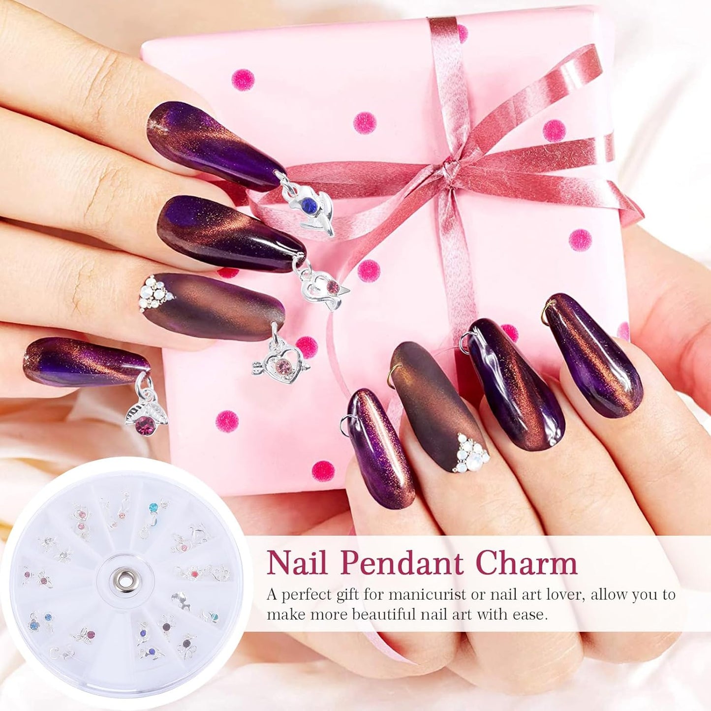 Nail Piercing Tool Kit - 24Pcs Dangle Nail Charms Set | Portable Hand Drill for Acrylic Art & DIY Designs