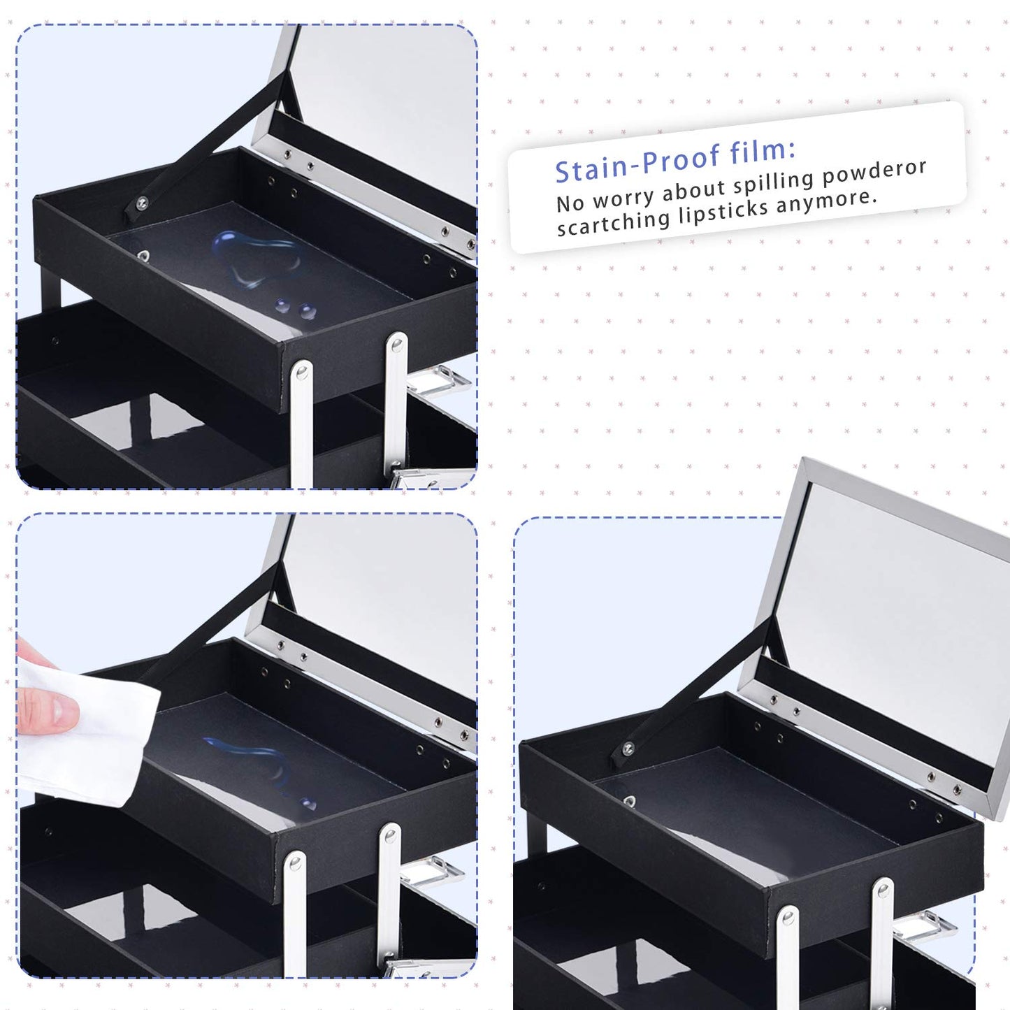 Joligrace Makeup Box Cosmetic Train Case Jewelry Organizer Lockable with Keys and Mirror 2-Tier Tray Portable Carrying Travel Storage Box for Girl - White Floral