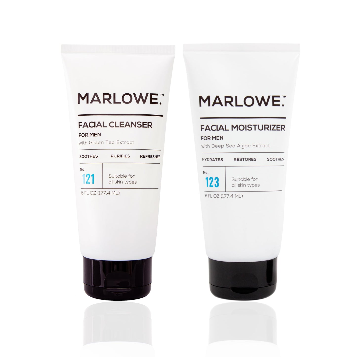 MARLOWE. Men's Skin Care Set, Purifying Facial Cleanser & Hydrating Face Moisturizer Duo, Cleanses, Refreshes, Soothes Skin, Great Gift for Men, Clean, Vegan Daily Grooming Essentials