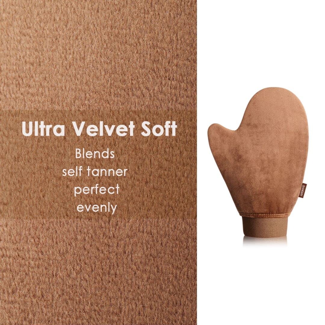 Self Tanner Mitt Applicator - US Patent Self Tanning Mitt with Elastic Cuff in Rich Brown Color. Velvet Soft Texture for Streak-Free Full Body Application, Perfect for Beach Vacation, Back,Legs