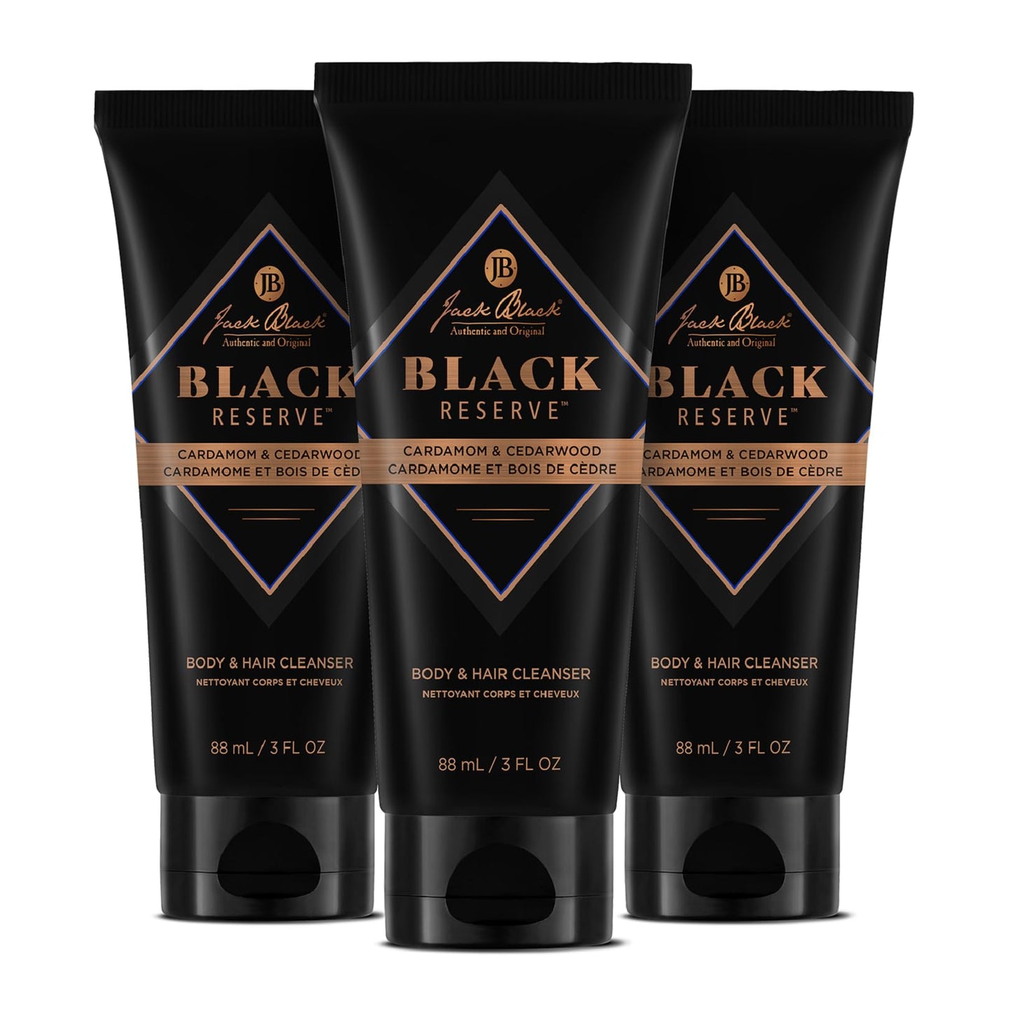 Jack Black Black Reserve Body & Hair Cleanser, 3 Fl Oz (Pack of 3) – Cardamom & Cedarwood – Mens Body Wash, Mens Shampoo, Skin Care, Hair Care, Body Wash Men, Sulfate–Free, TSA Travel Size