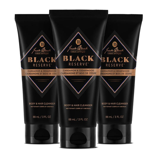 Jack Black Black Reserve Body & Hair Cleanser, 3 Fl Oz (Pack of 3) – Cardamom & Cedarwood – Mens Body Wash, Mens Shampoo, Skin Care, Hair Care, Body Wash Men, Sulfate–Free, TSA Travel Size