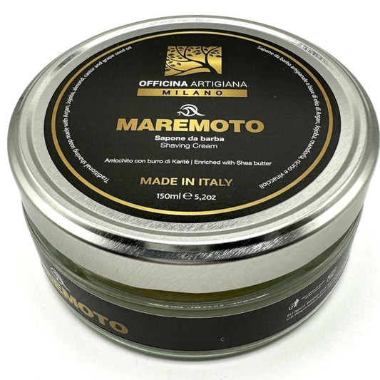 Officina Artigiana Milano, Maremoto Shaving Soap 150ml – Luxury Italian artisan wet shaving soap with 46% wellness oils & shea butter – aquatic ozonic marine scent – vegan skincare