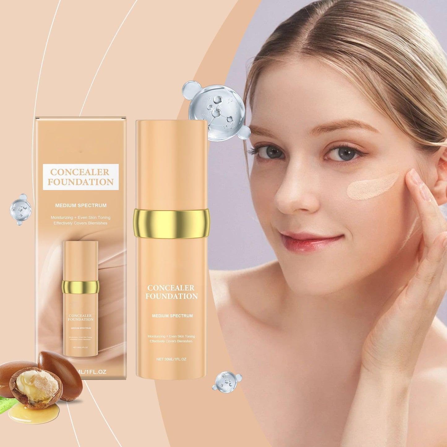 Biology 4-in-1 Foundation Hydrating Medium Spectrum Full Coverage Lotion Foundation, Protecting from Sun with SPF 50+, 4 1 Concealer Waterproof Longwear (Medium, M)