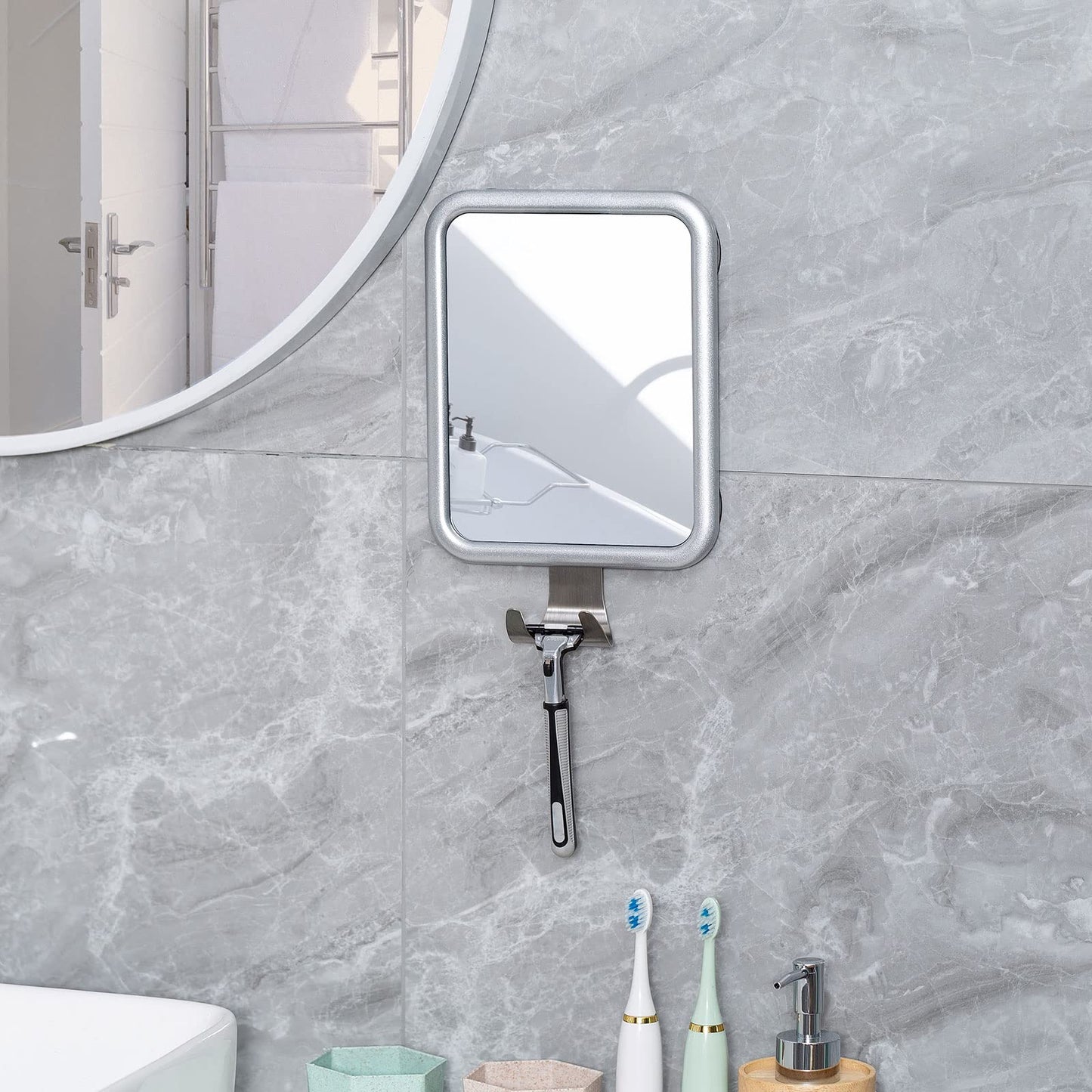 Ettori Shower Mirror Fogless for Shaving and Makeup Mirror-1x and 5X Magnification