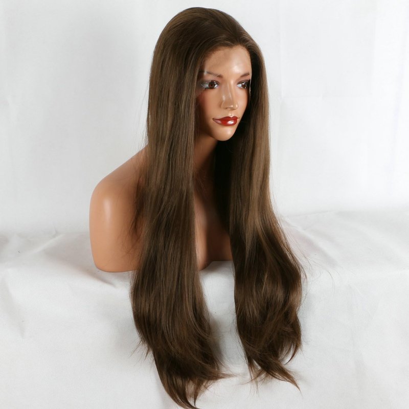 Brown Lace Front Wig for Women - High Density Silky Straight 24" Dark Brown Glueless Heat Resistant Synthetic Wig