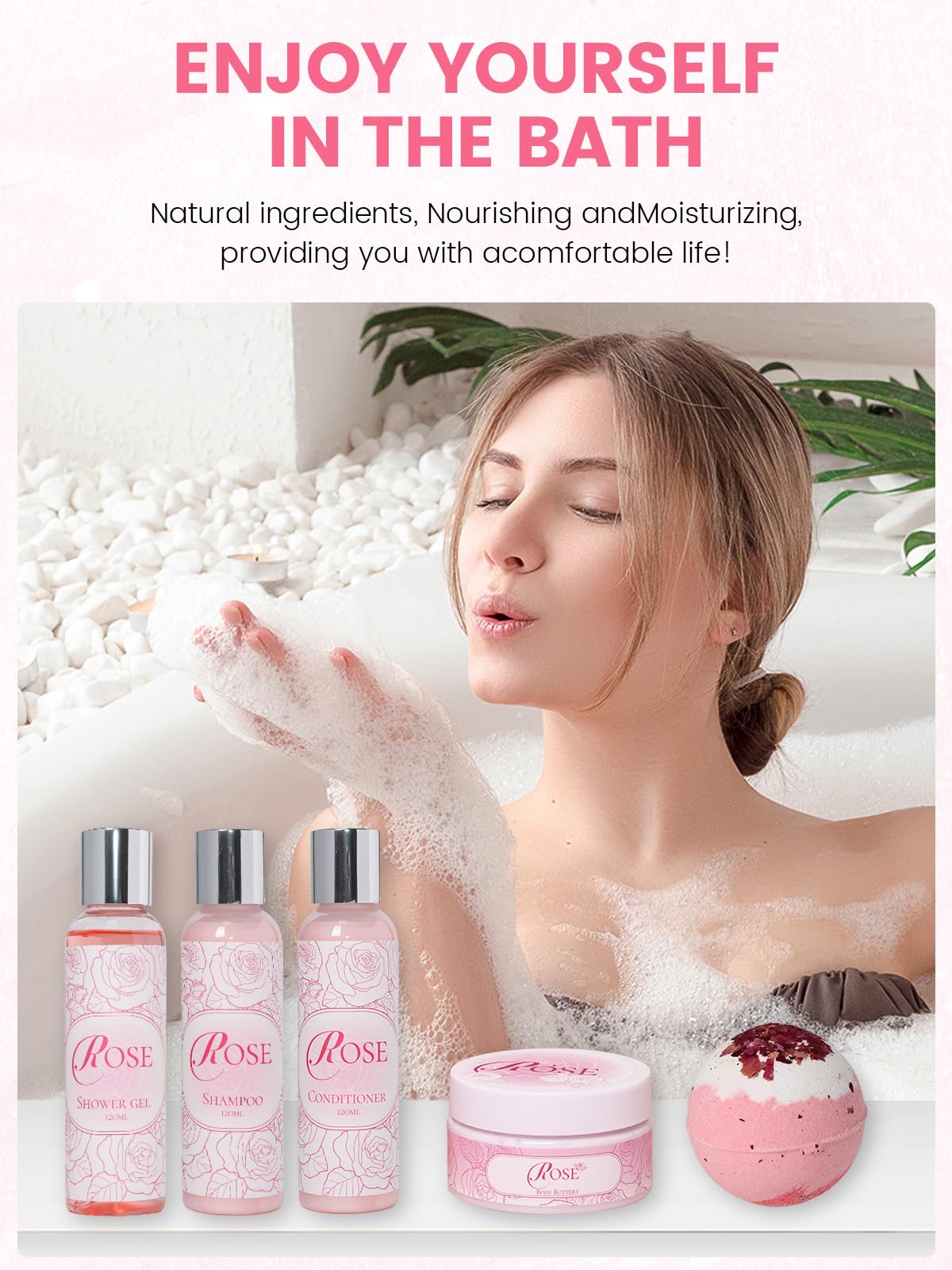 Spa Gifts for Women -15Pcs Self Care Set with Rose Bath & Body Essentials, Mother's Day/Thoughtful Day/Get Well Gifts/Birthday/Christmas/Bridal Shower Gift for Mom, Sister, Wife, Relaxing Home Spa Set