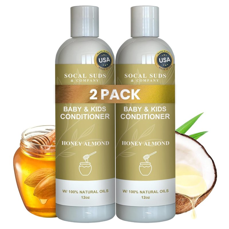 Organic Baby & Kids Conditioner - Gentle Vitamin-Rich Formula for Sensitive Scalps | 12oz (Honey Almond, Pack of 2)