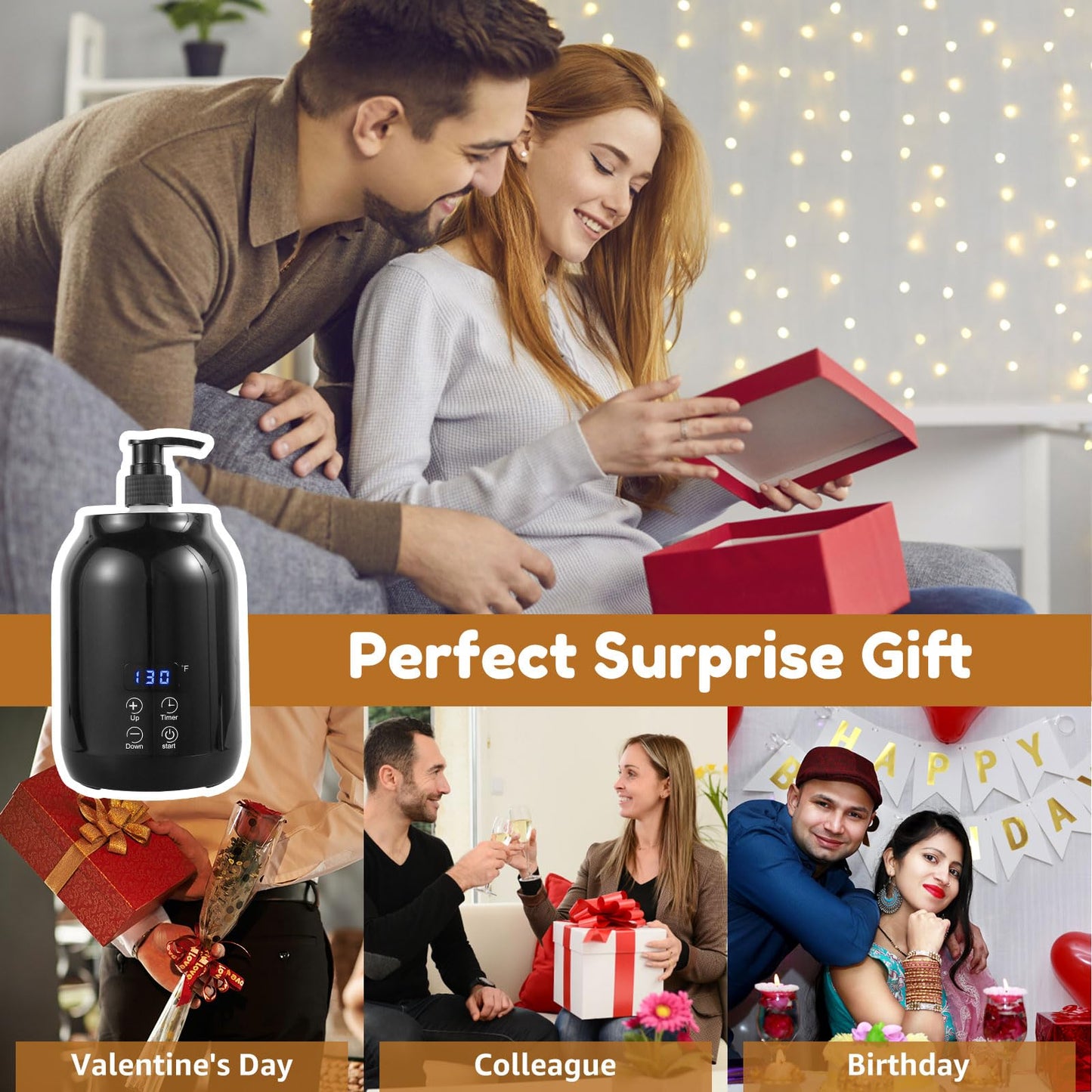 RVEFOT Massage Oil Warmer with Two Bottle Dispenser, Smart Touch Key Electric Lotion Heater for Home SPA, Temperature Adjustable, Lube Cream Gel Warmer (Black)
