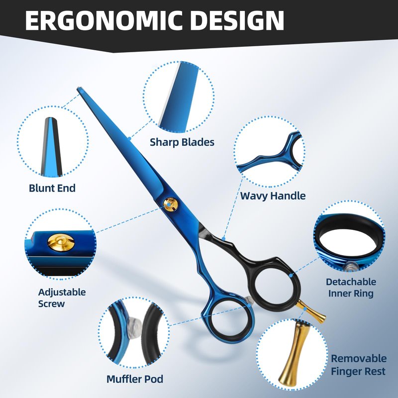 Ethyxe Hair Cutting Shears Sets - Professional 9 PCS Haircut Scissors Kit with 6.5" Thinning/Texturizing Scissors (29 Teeth) and Straight Shears for Men Women Home Salon (Black & Blue)