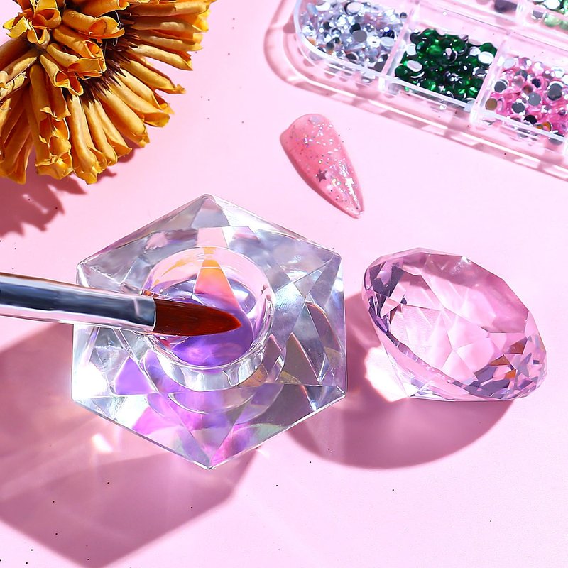 Nail Dappen Dish with Lid Diamond Styling Design Crystal Glass Monomer Dampen Dish Holder for Nail Acrylic Liquid & Powder (6)