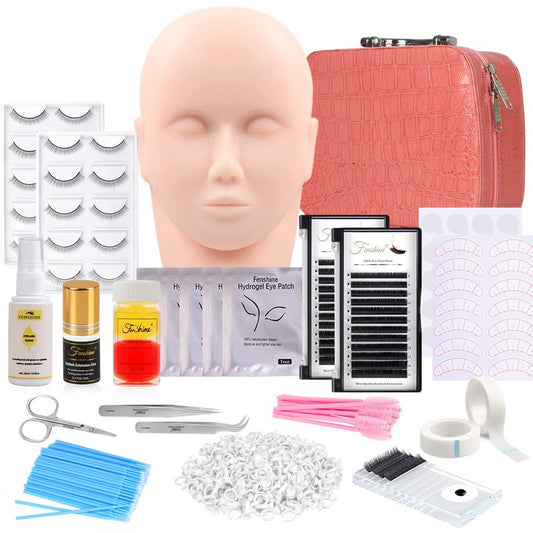 Eyelash Extension Kits, 17Pcs Professional Eyelash Grafting Training Tools Lashes Extension Practice Exercise Set with Mannequin Head Makeup Bag Glue Tweezers for Practice Eye Lashes Graft (17PCS)