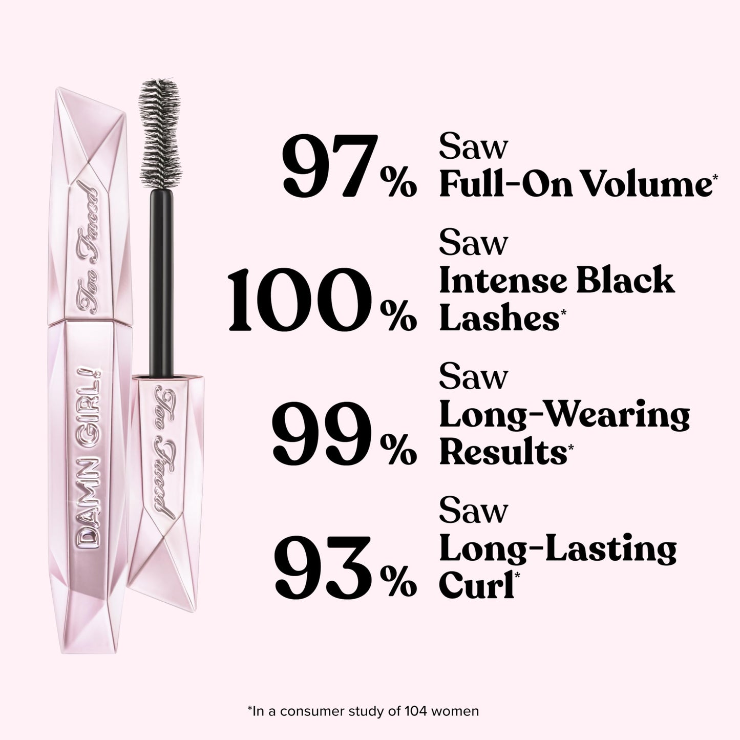 Too Faced Damn Girl 24-Hour Mascara | Volumizing, Lengthening + Curling for Smudge-Resistant Lashes, 0.44 Fl Oz