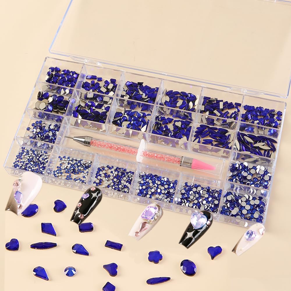4500 Mixed Flat Rhinestones & 600 Dark Blue Diamond Crystals for Nail Art & DIY Crafts