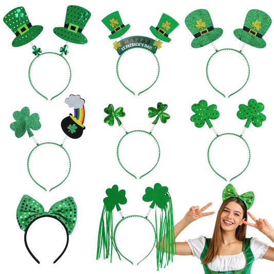 Fudragtn 9PCS St Patricks Day Headband,St.Patrick'S Day Green Shamrock Clover Headband for Women Girls Hair Accessories Headwear