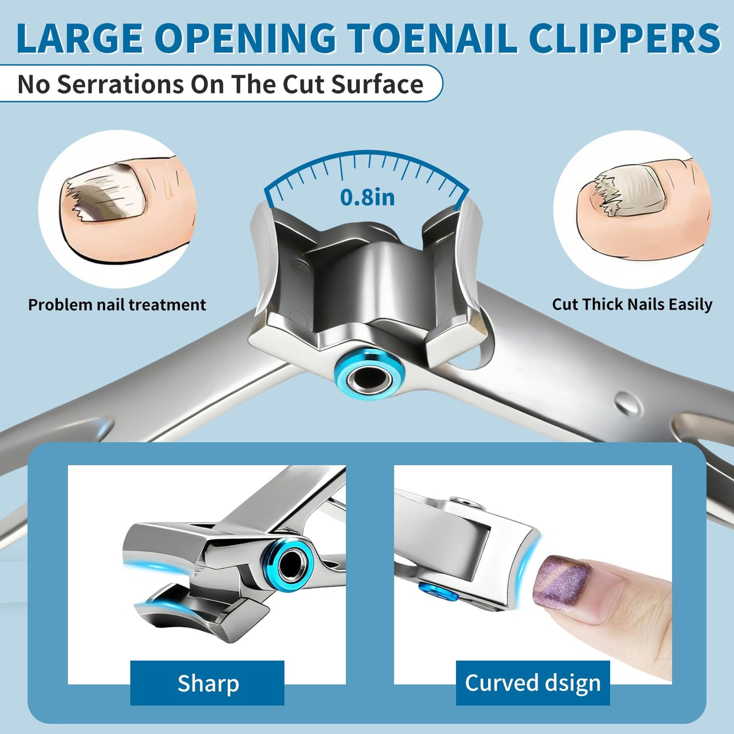 7-Piece Professional Stainless Steel Ingrown Toenail Removal Kit, Ingrown Toenail Treatment Set, Toenail Clippers for Thick Toenails, Heavy Duty Nail Clippers Tools for Adult Seniors Home Foot Care