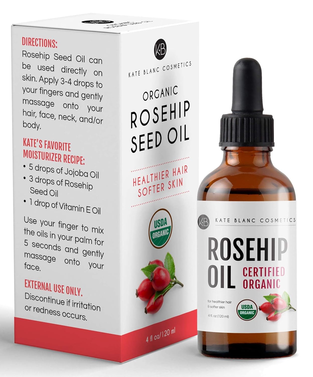 Rosehip Oil for Face & Skin - Organic Cold Pressed 4oz | Pure Rosehip Seed Oil for Facial & Gua Sha Massage