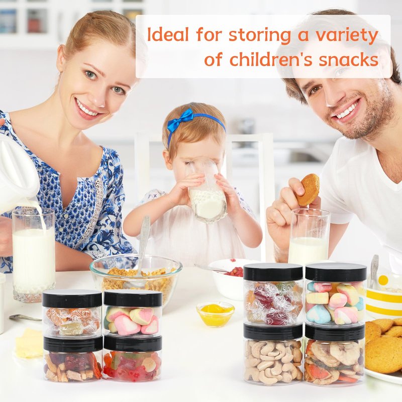 Homerove 48 Pack 4 OZ Plastic Jars with Lids, Empty Round Clear Slime Cosmetic Container with Labels, Leakproof Multi-use Refillable Storage Jar for Beauty Products, Samples, Travel, Food