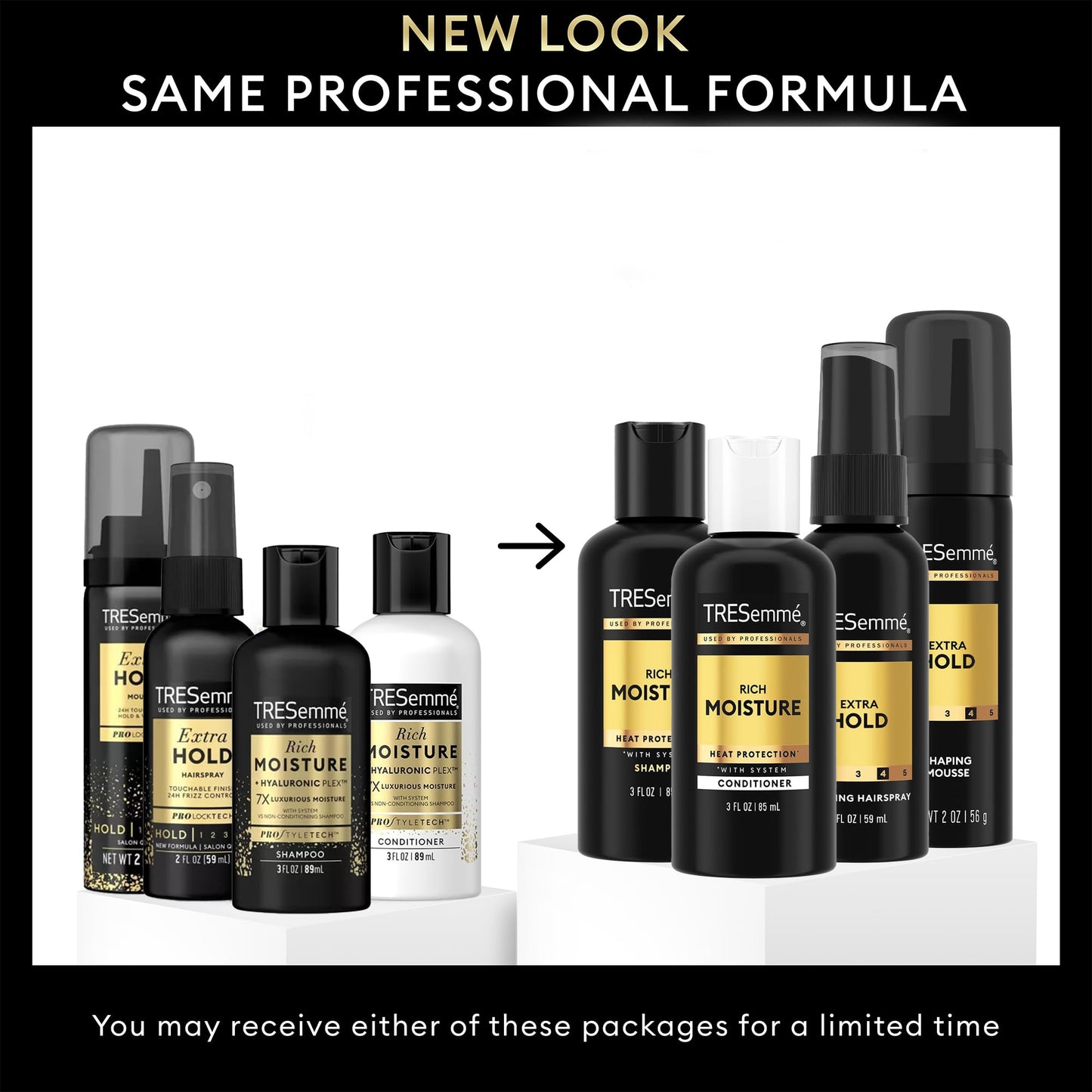TRESemmé Travel Shampoo, Conditioner, Hairspray & Hair Mousse – Rich Moisture Hair Products + Non-Aerosol Hair Spray & Alcohol-Free Mousse, 24H Frizz Control (4 Piece Set)