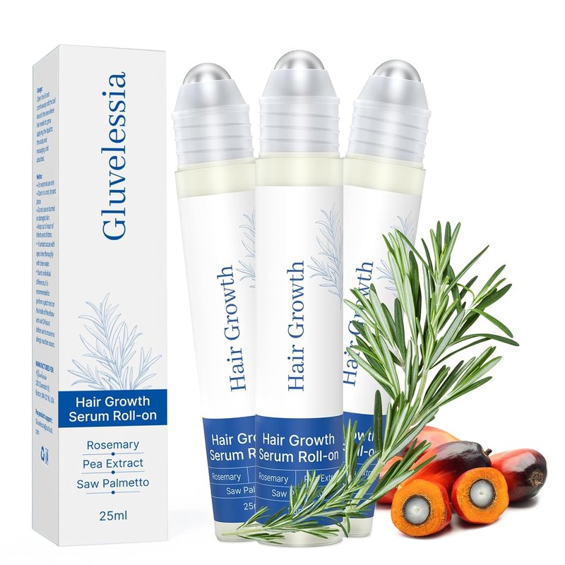 Hair Growth Serum Roll-On - Rosemary & Saw Palmetto | Non-Greasy Formula for Thicker, Fuller Hair - 0.84 Fl Oz (Pack of 3)